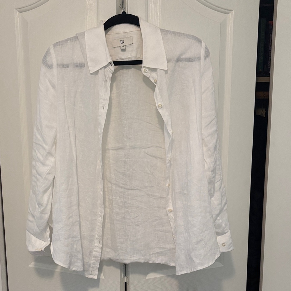 Banana Republic White Linen Button Down Shirt Classic Lightweight